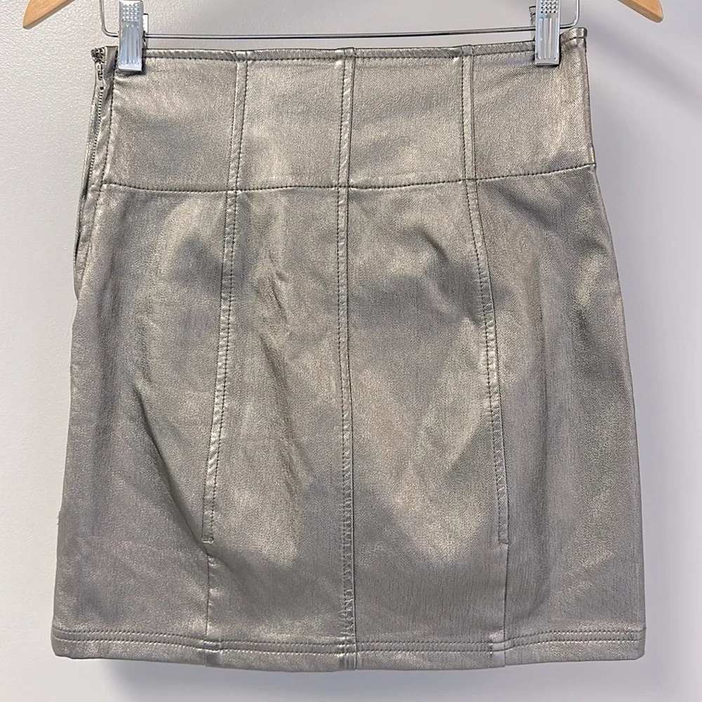 Free People Silver Denim Skirt